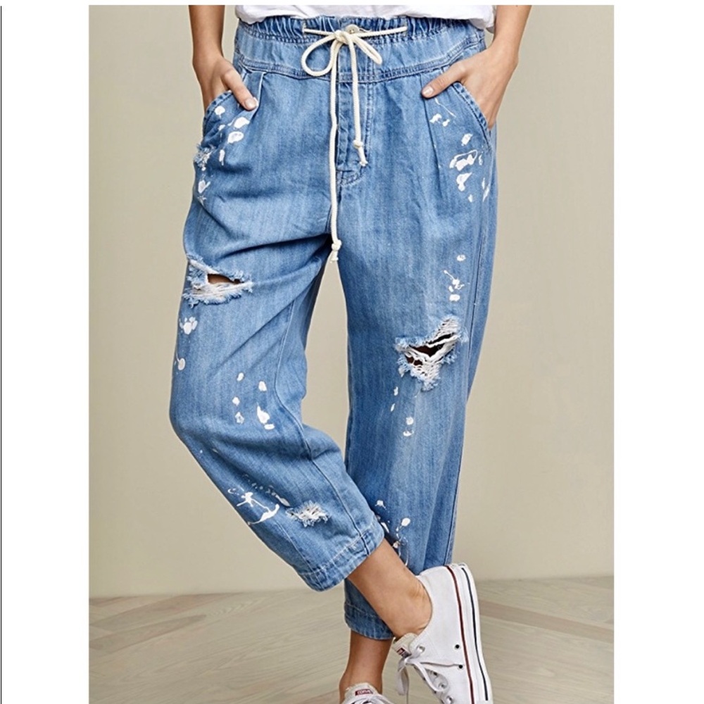 Free People Mixed Up Utility Jeans Crops Splatter